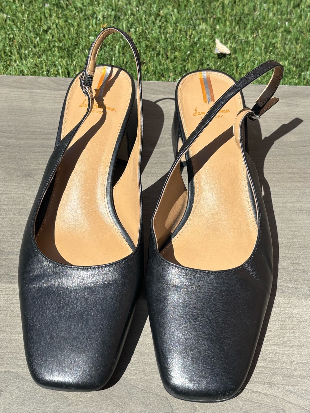 Sam Edelman Terra Slingback Pump Black Leather Square-Toe Block Heel Shoes